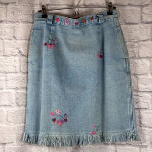 Vtg Calvin Klein Sport Knee Length Women's Size 12 Floral Denim Jean Skirt USA